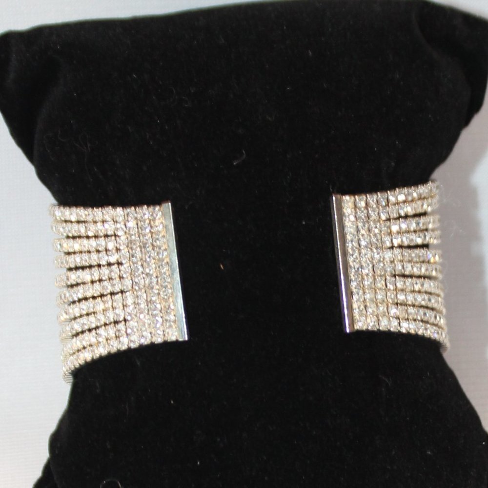 Layered 10 Row Rhinestone Cuff Bracelet - Picture 3 of 9